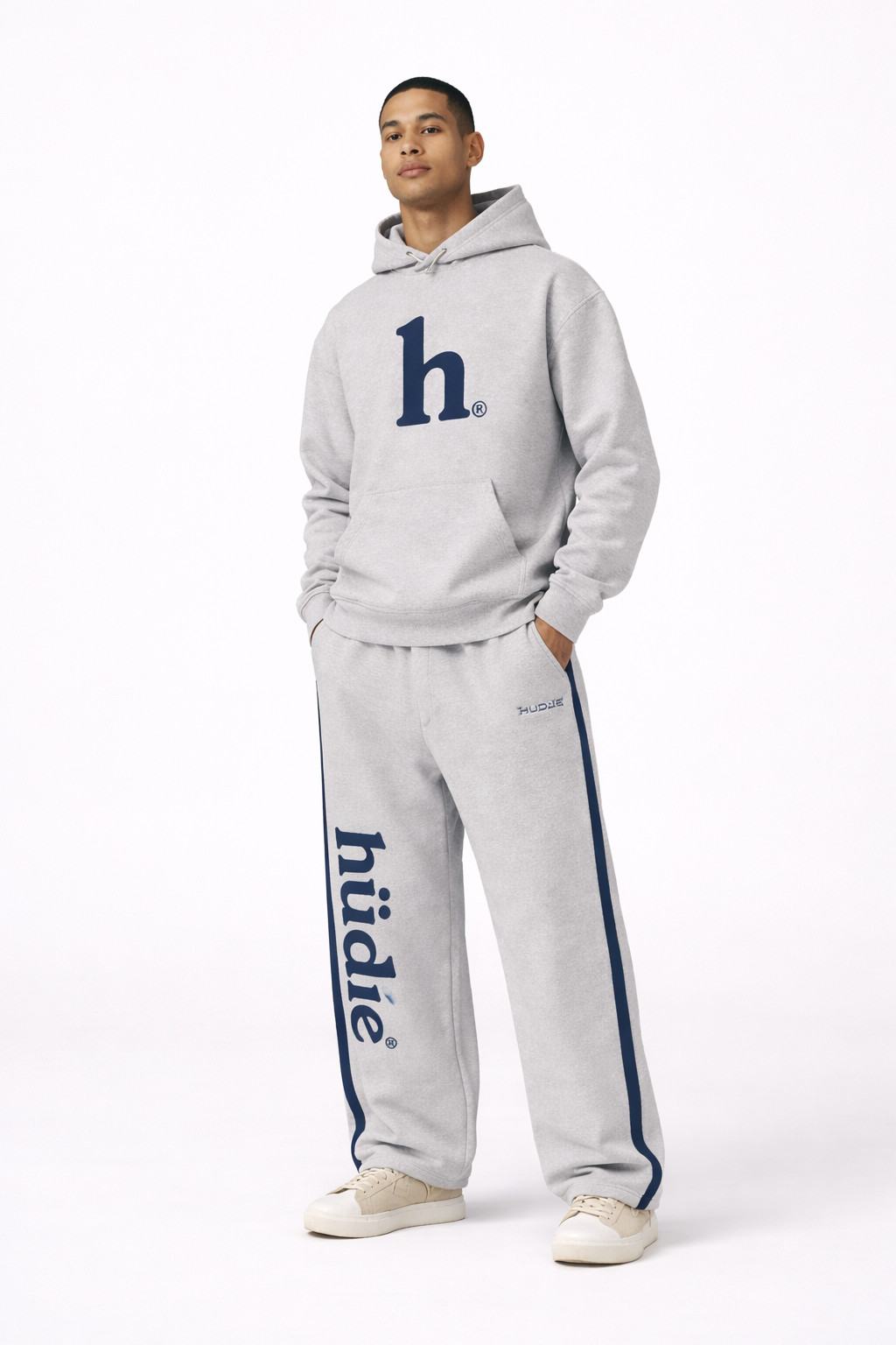 Hüdíe Signature Core Hoodie – Heather Grey / Navy